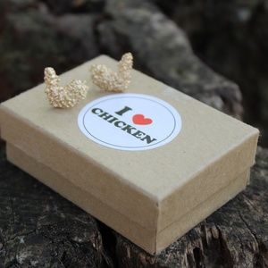 NEW Chicken wing stud earrings, gold tone post, handmade design, unique NYC